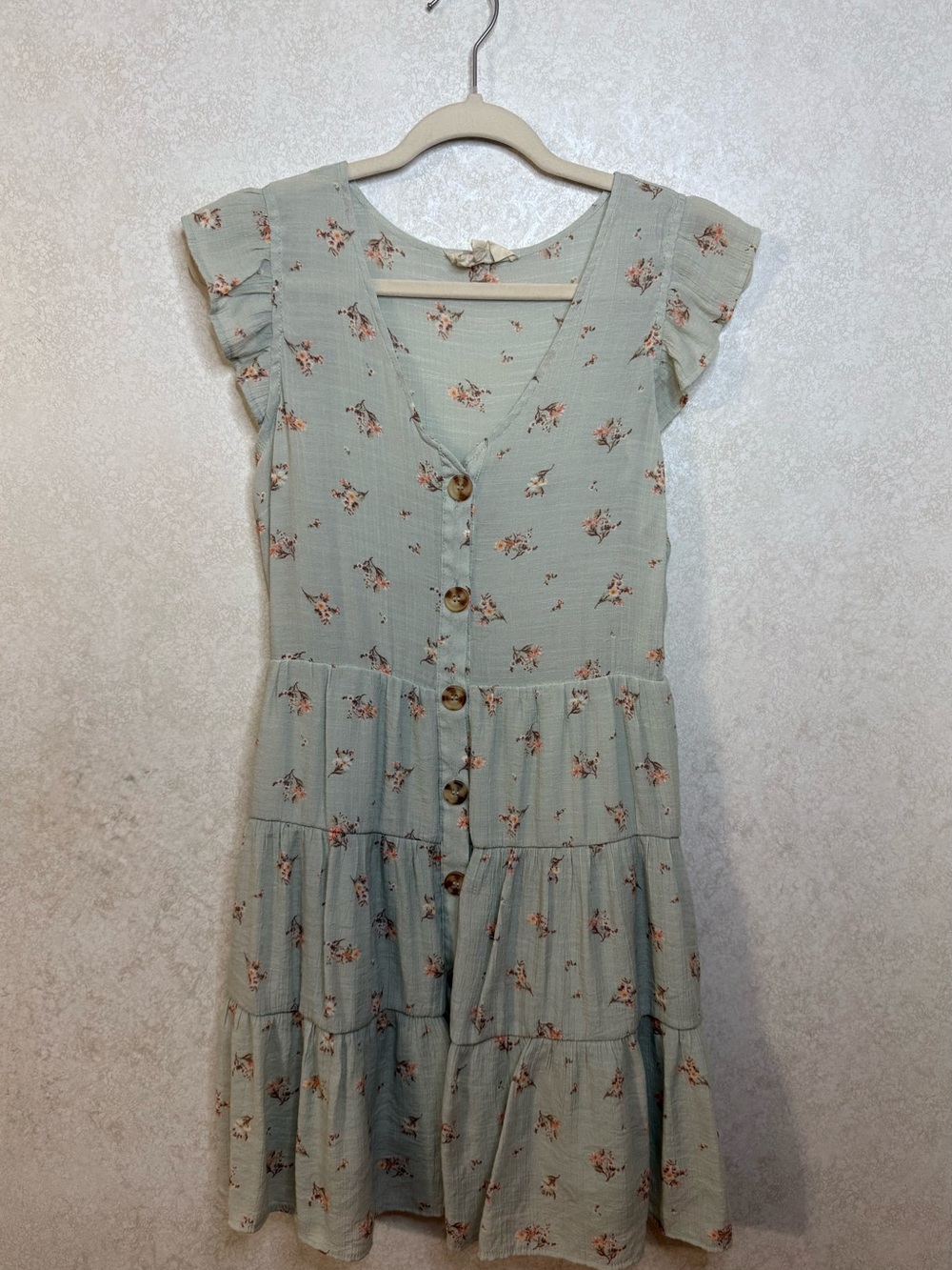 Sage Green Floral Button-Front Dress
